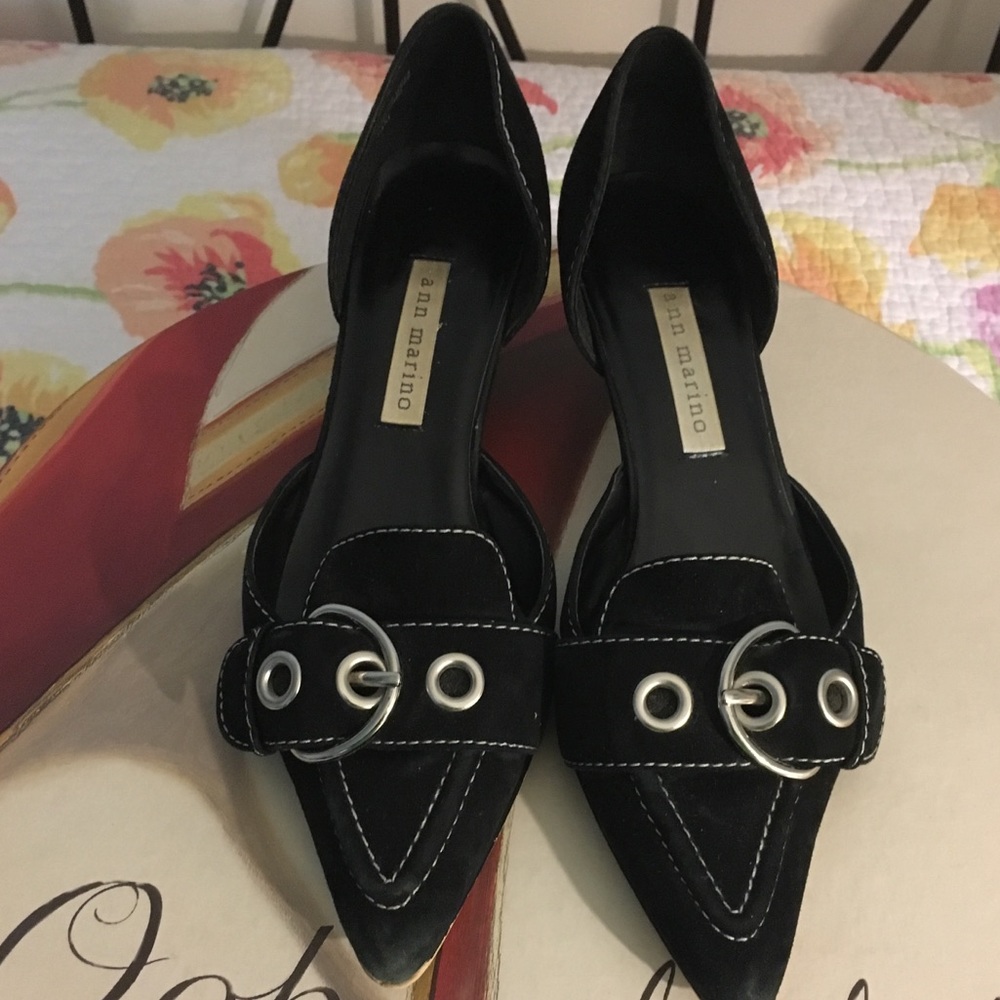 Ann Marino Black Suede Kitten Heels - Fits Size 7